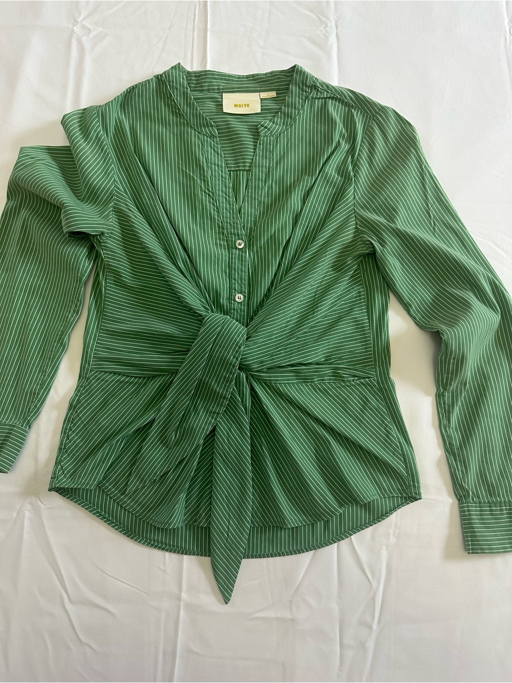 Maeve Green Pinstripe Tie-Front Blouse